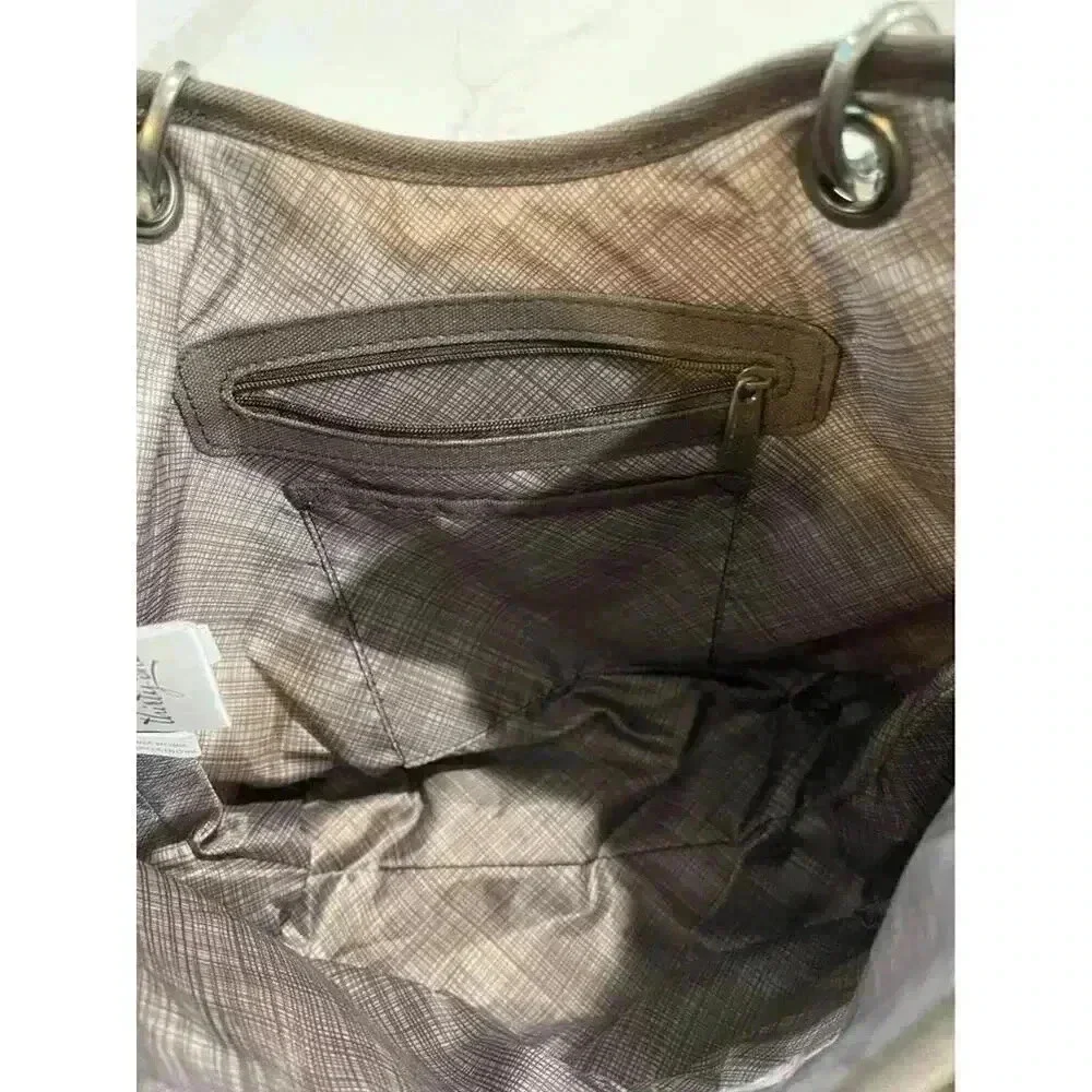 Thirty One Spring Summer Purse Paper Weave Shoulder Bag Brown Ivory Stripe 31 - Picture 8 of 9